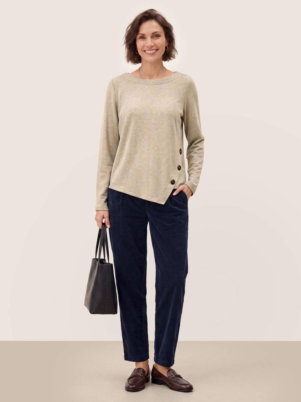 Lyocell Wool Asymmetric Hem Side Button Knit Top CELIA