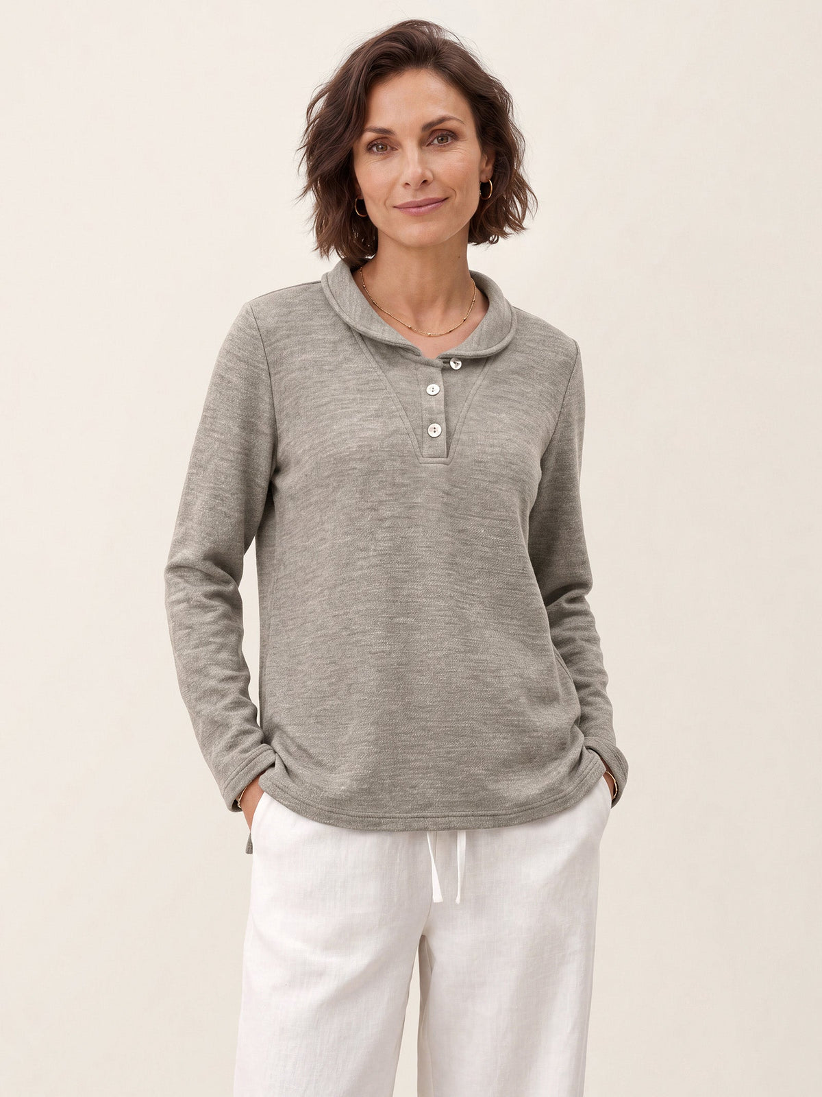 Lyocell Wool Peter Pan Collar Shell Button Knit Top ELIANE