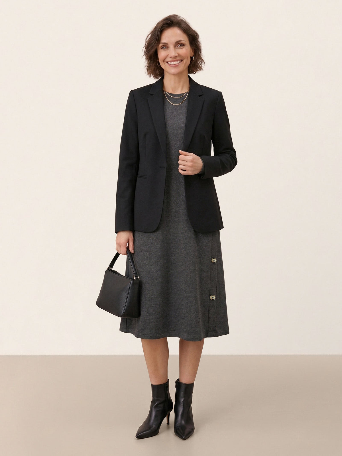 Lyocell Wool Side Button A-Line Knit Midi Dress MIRENA
