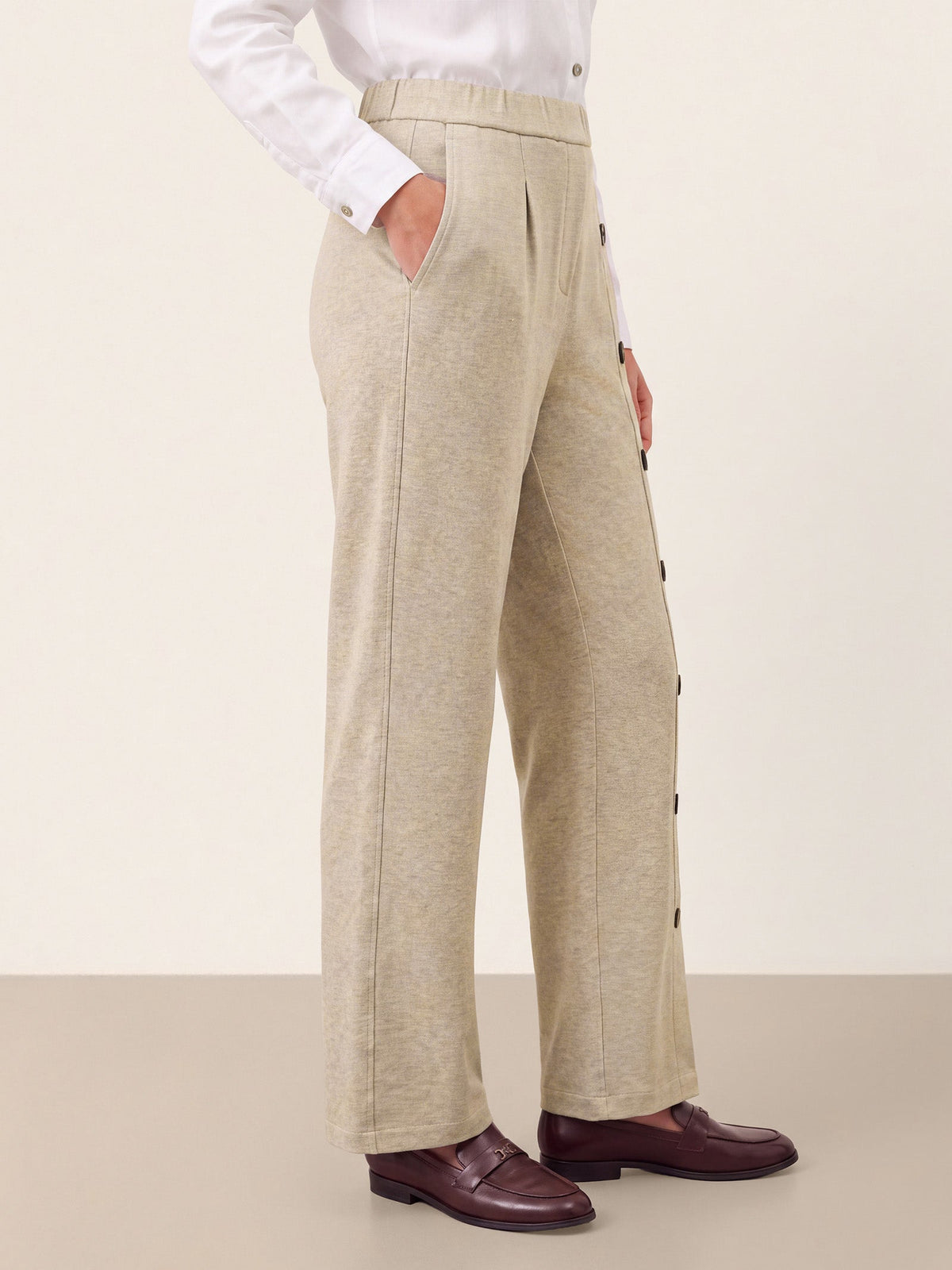 Lyocell Wool Side Button Wide Leg Knit Pants MAREN