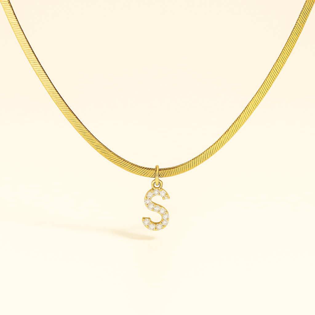 Melly® Diamond Initial Herringbone Necklace (Bundle)