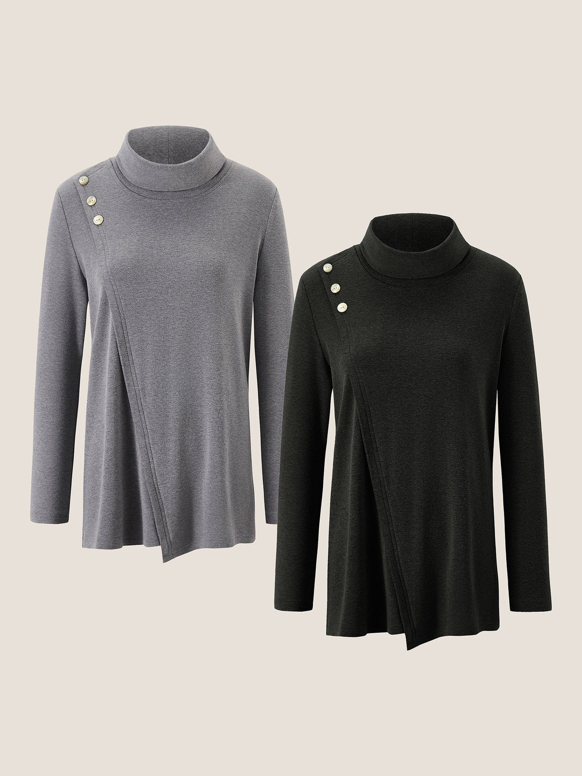 Mock Neck Buttoned Stretch Top ZARIA