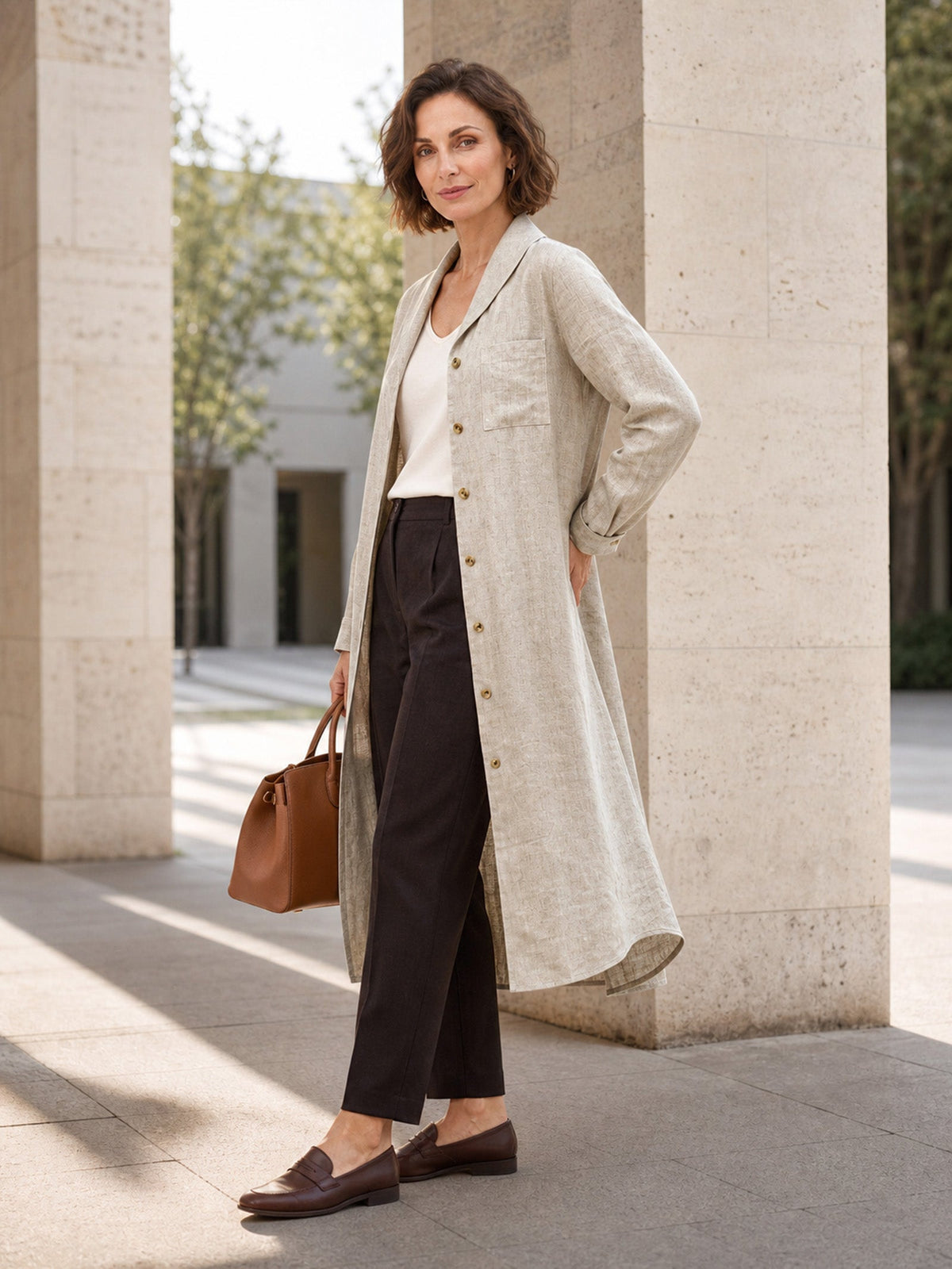 100% Linen Shawl Collar Longline Jacket MARIETTE