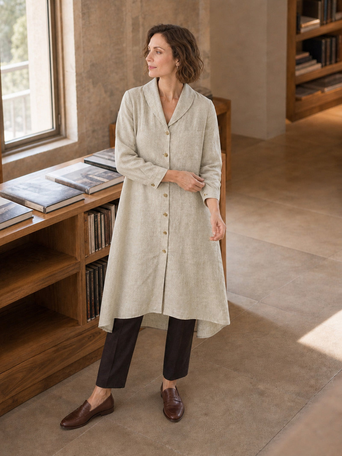 100% Linen Shawl Collar Longline Jacket MARIETTE