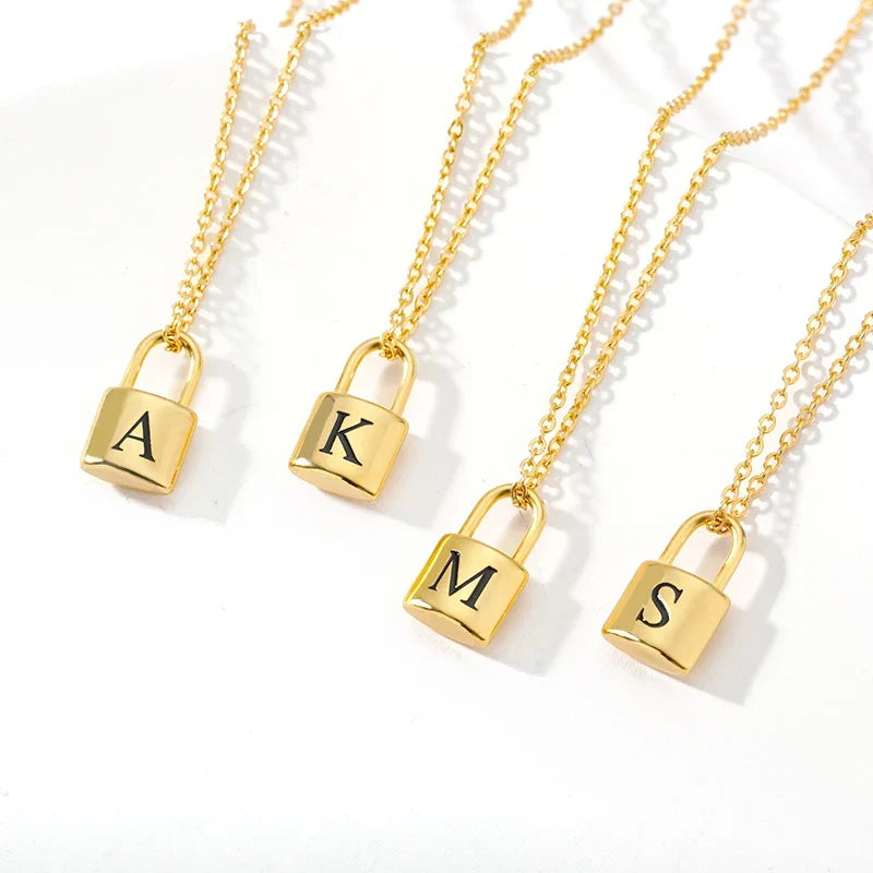 Ellie® Initial Love Lock 18k Gold Necklace (Bundle)