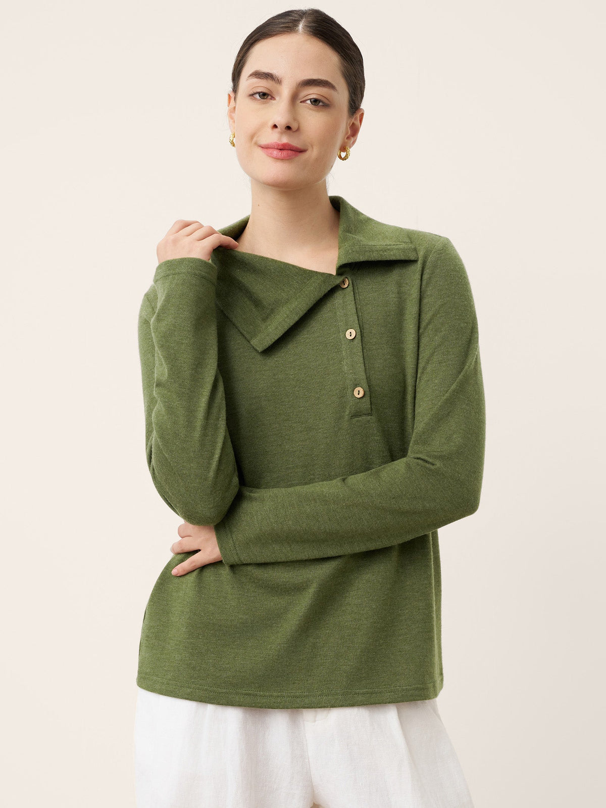 Wool Asymmetric Lapel Fruit Button Decor Top YSABEL