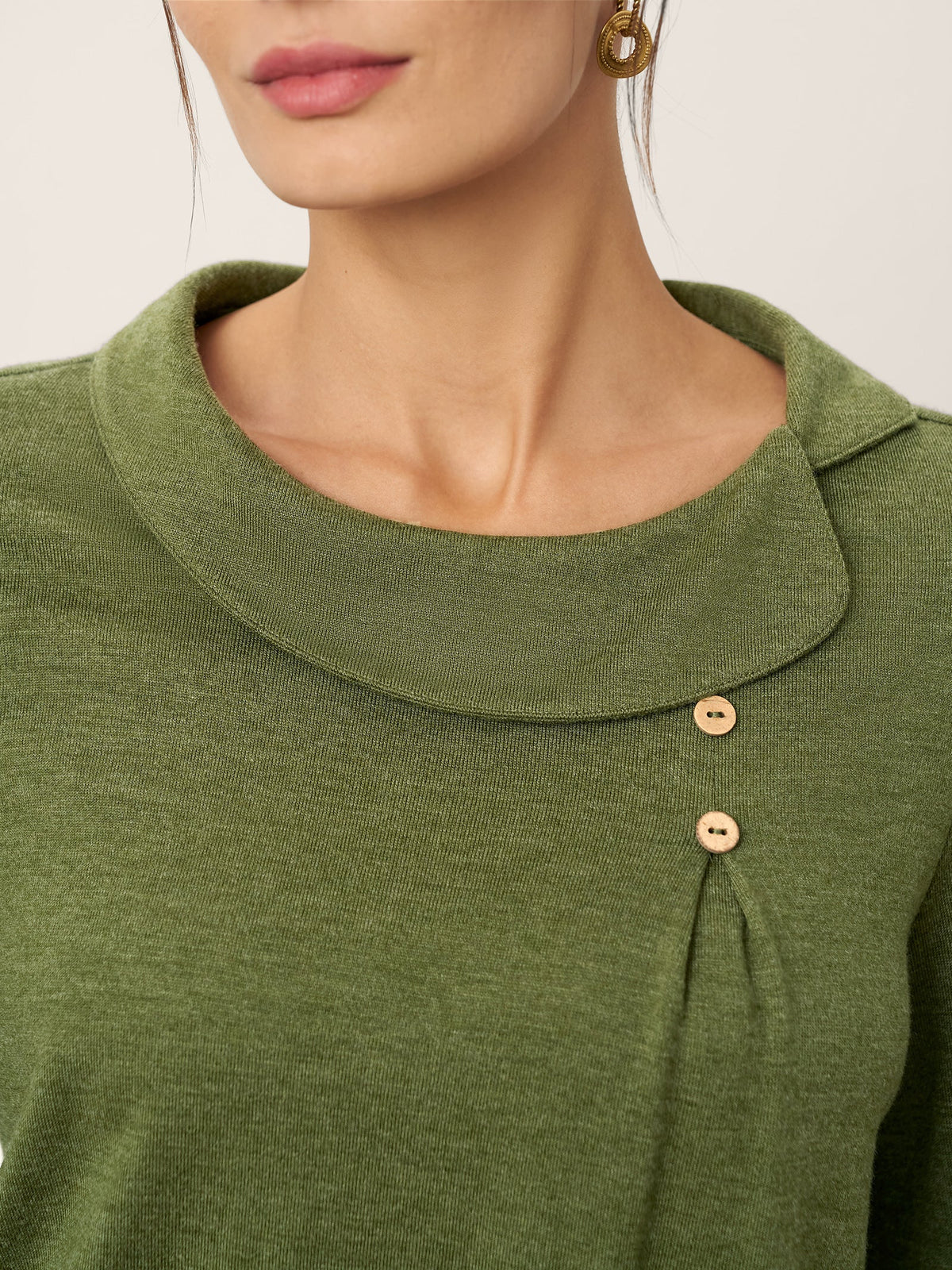Wool Asymmetric Pleated Long-Sleeve Top ARLETTE