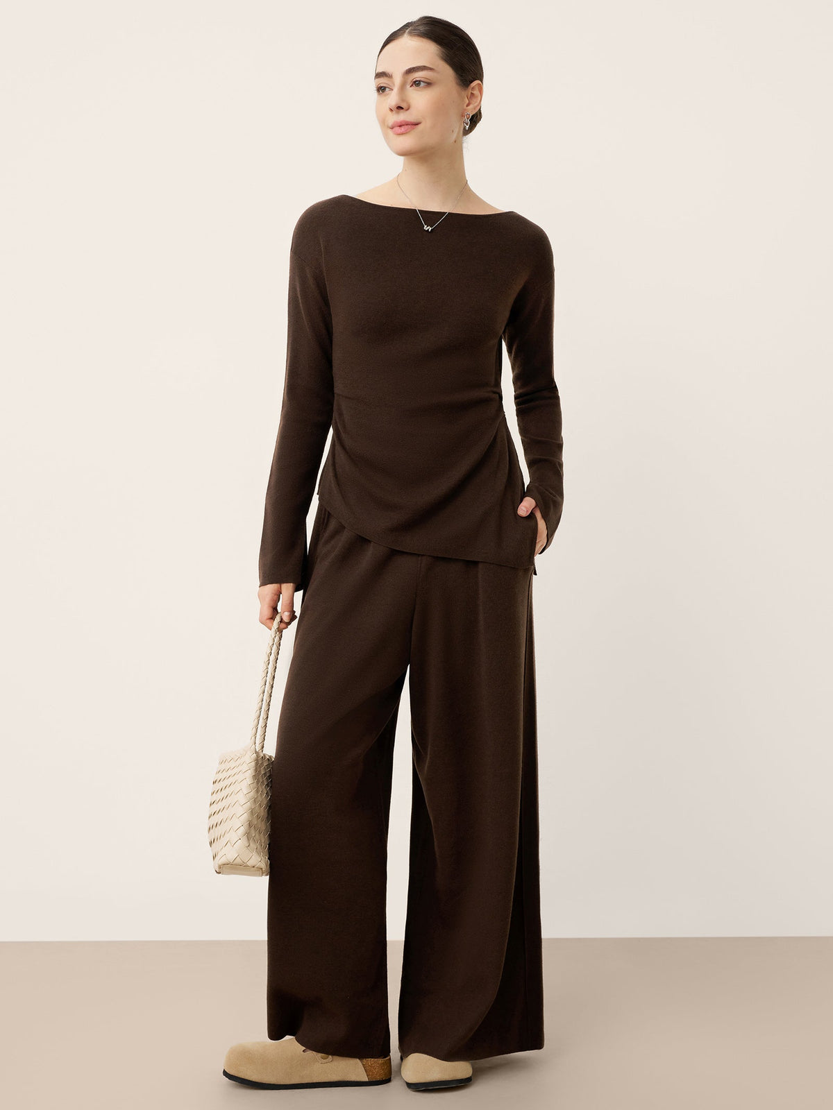 Merino Wool Boat Neck Asymmetric Hem Top LORELEI