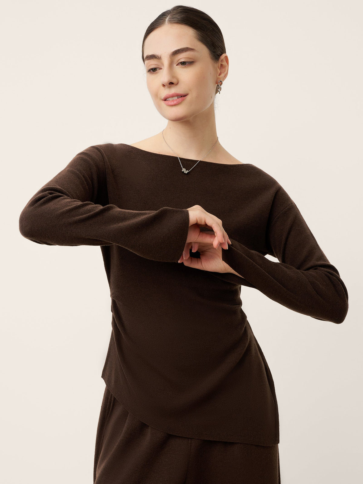 Merino Wool Boat Neck Asymmetric Hem Top LORELEI