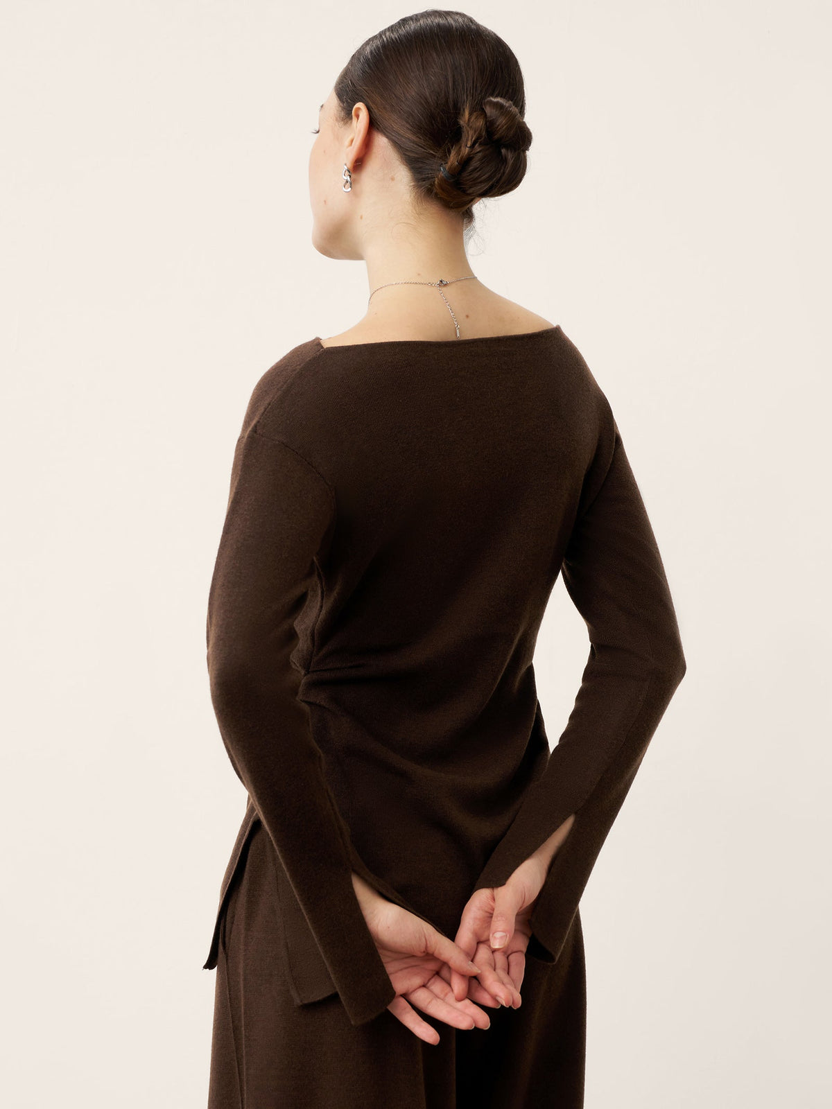Merino Wool Boat Neck Asymmetric Hem Top LORELEI