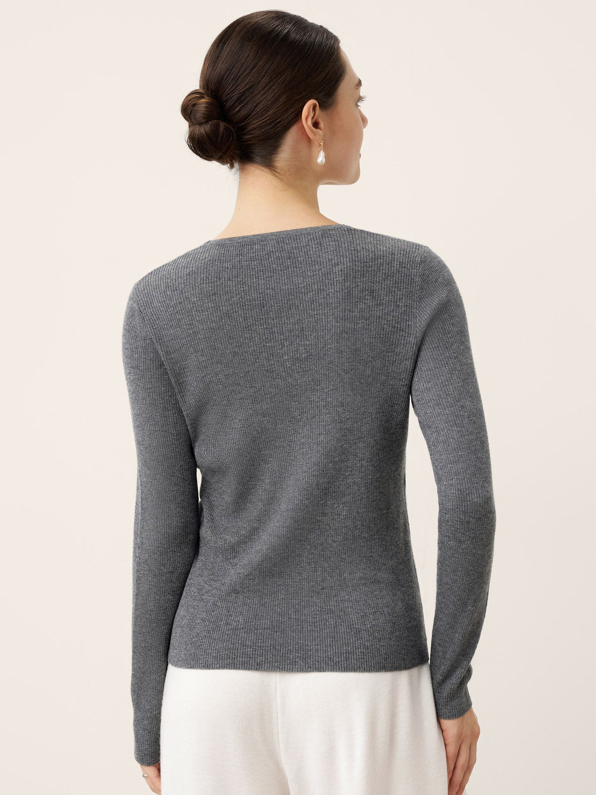 Merino Wool Ruched Panel V-Neck Top RAVEN