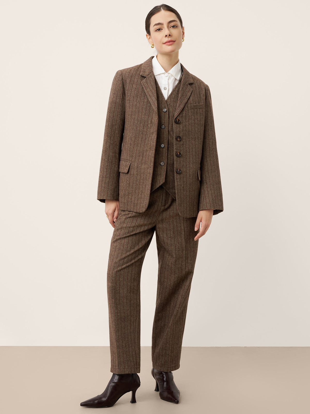 Wool Striped Notched Lapel Suit Blazer DAPHNE