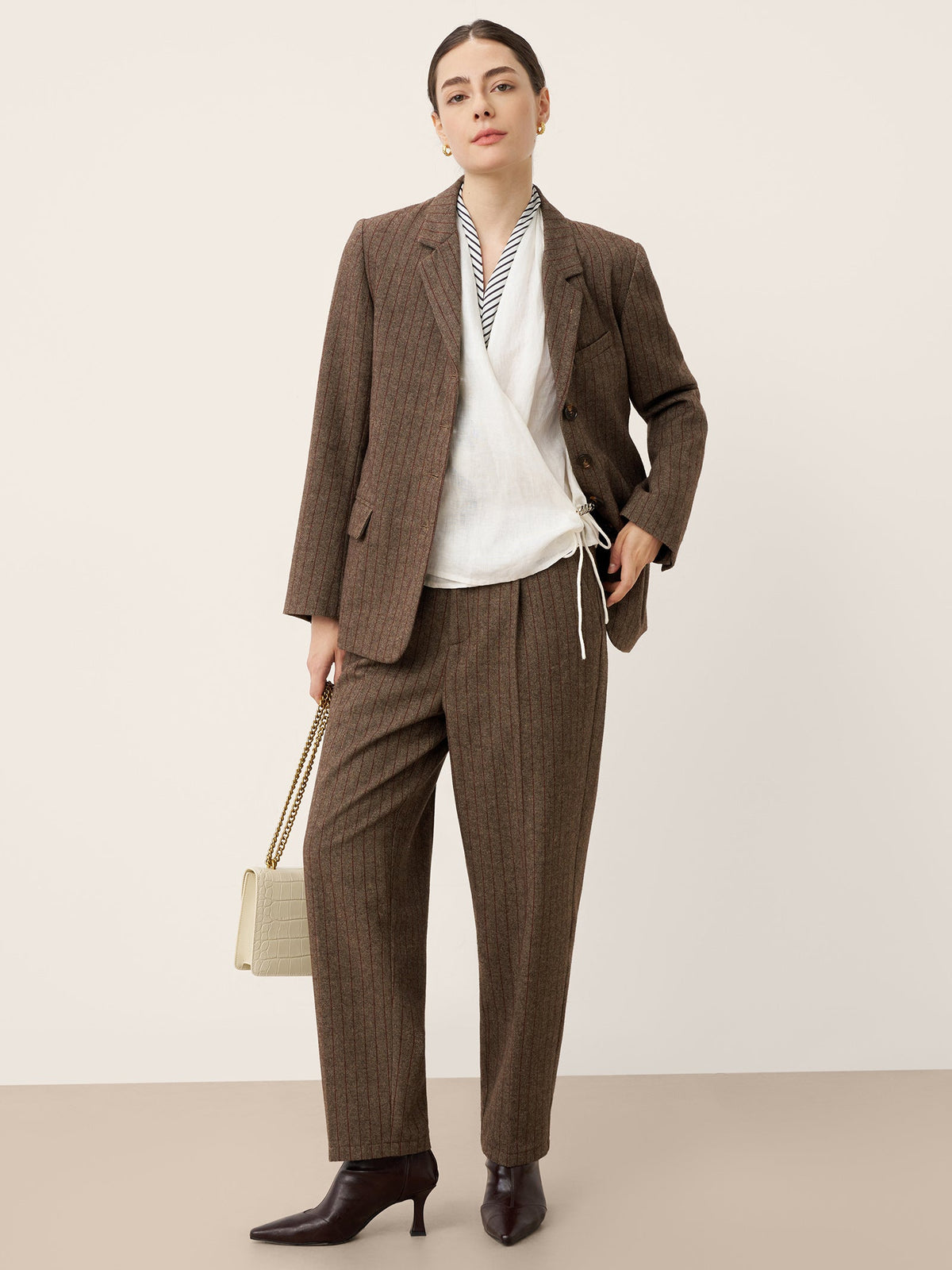 Wool Striped Notched Lapel Suit Blazer DAPHNE