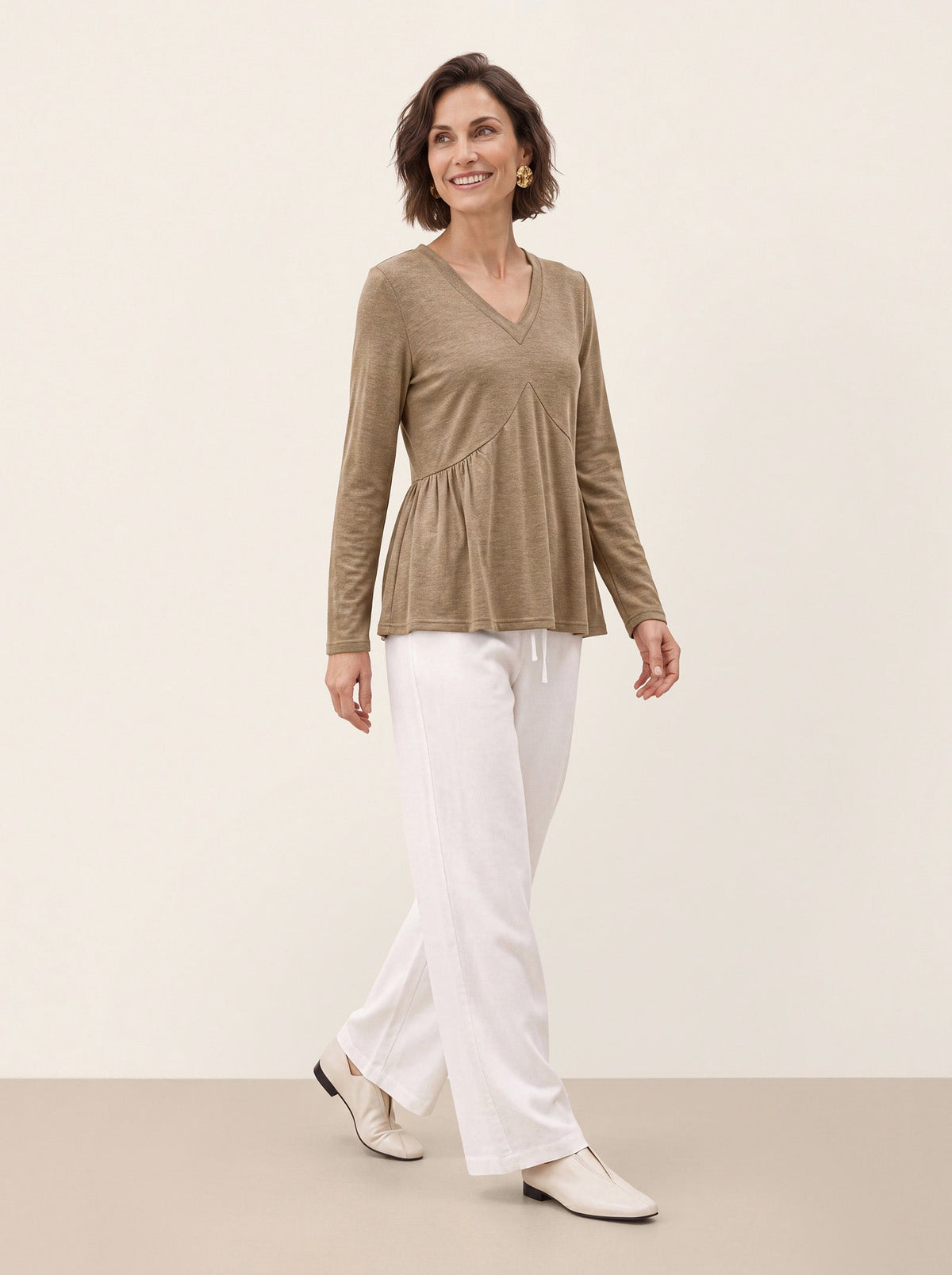 Wool Diagonal Seam Peplum Knit Top ROSINA