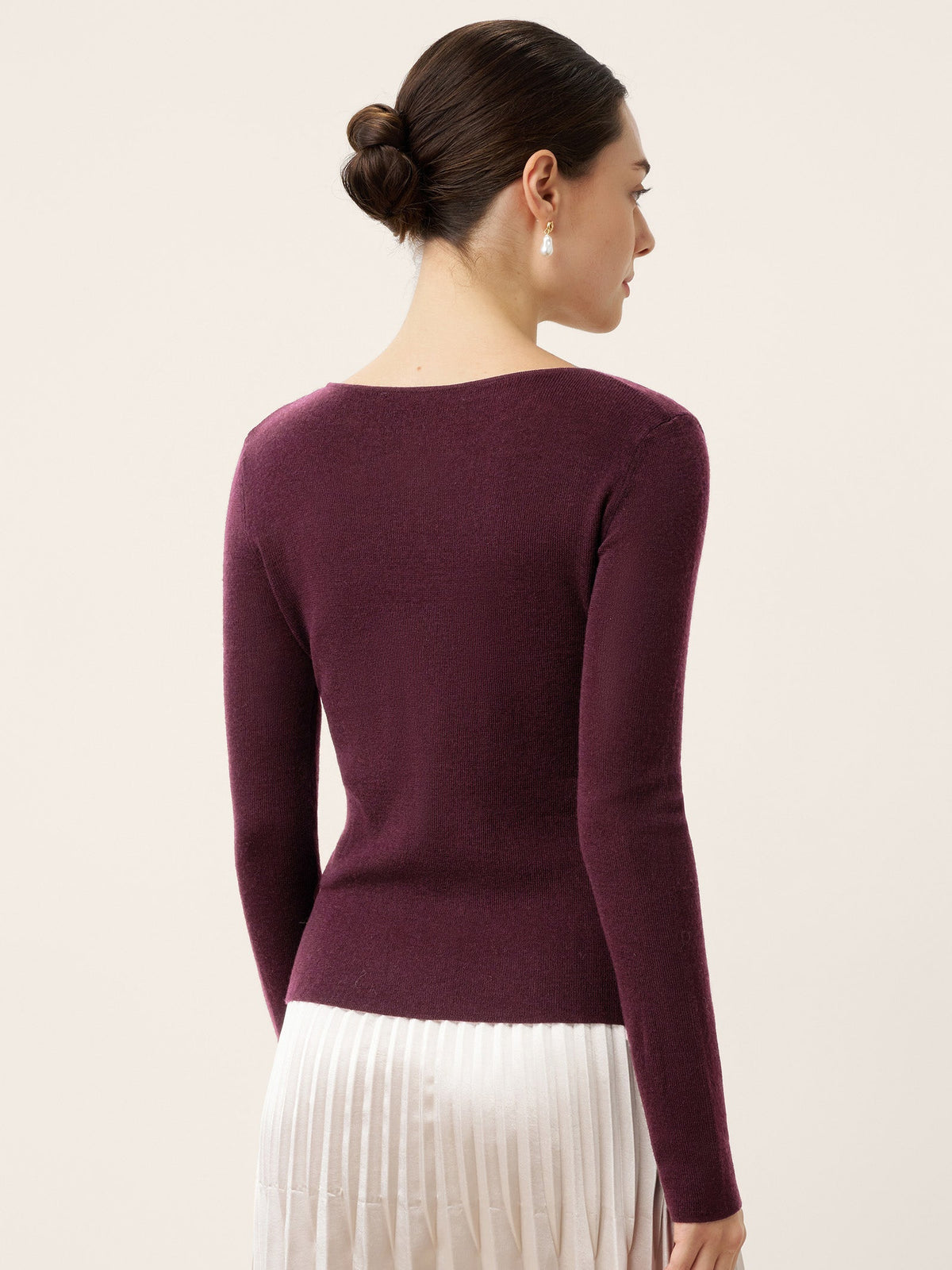 Merino Wool Side-Gathered Crossover V-Neck Top JOVANNA