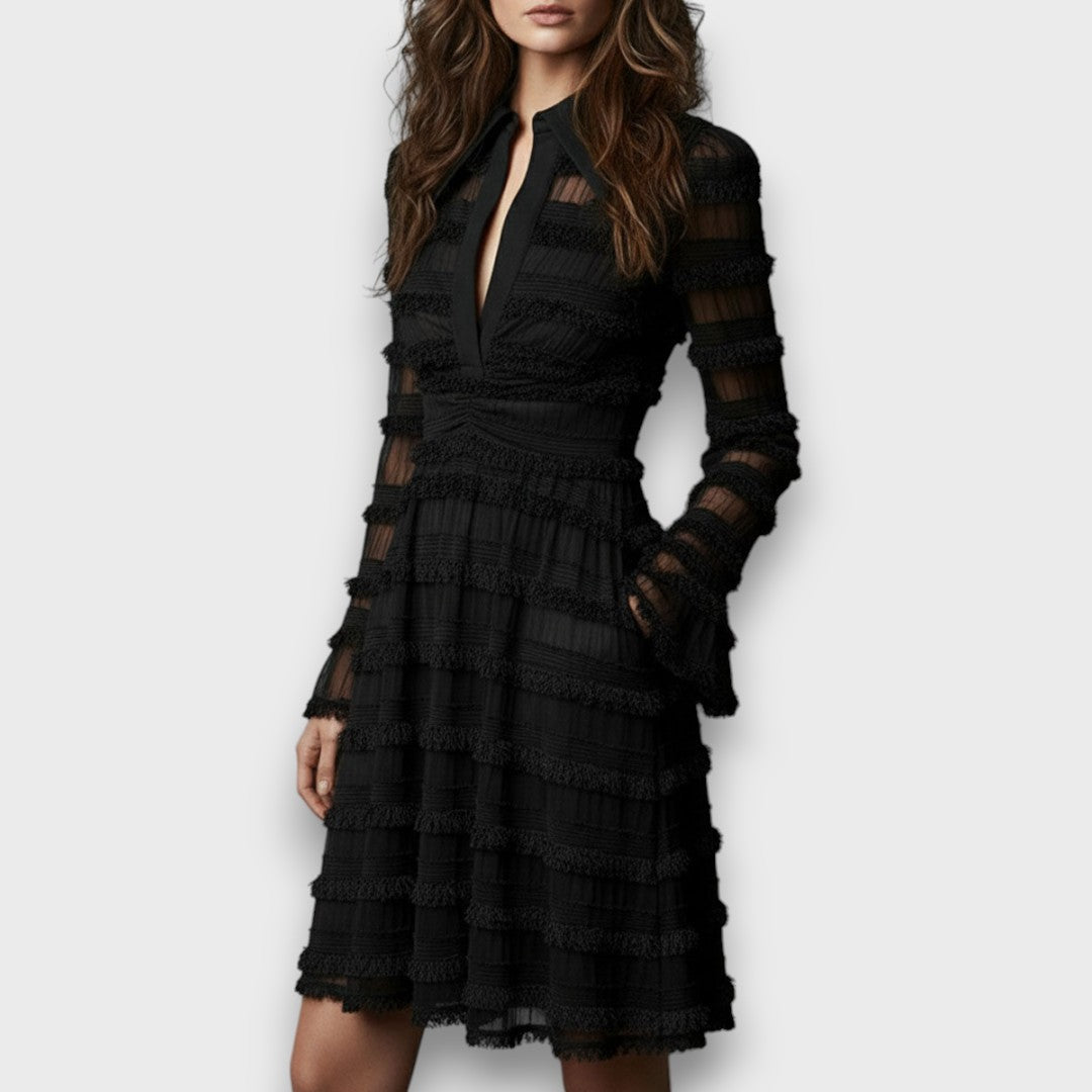 Noelle | Sheer Fringe Midi Dress