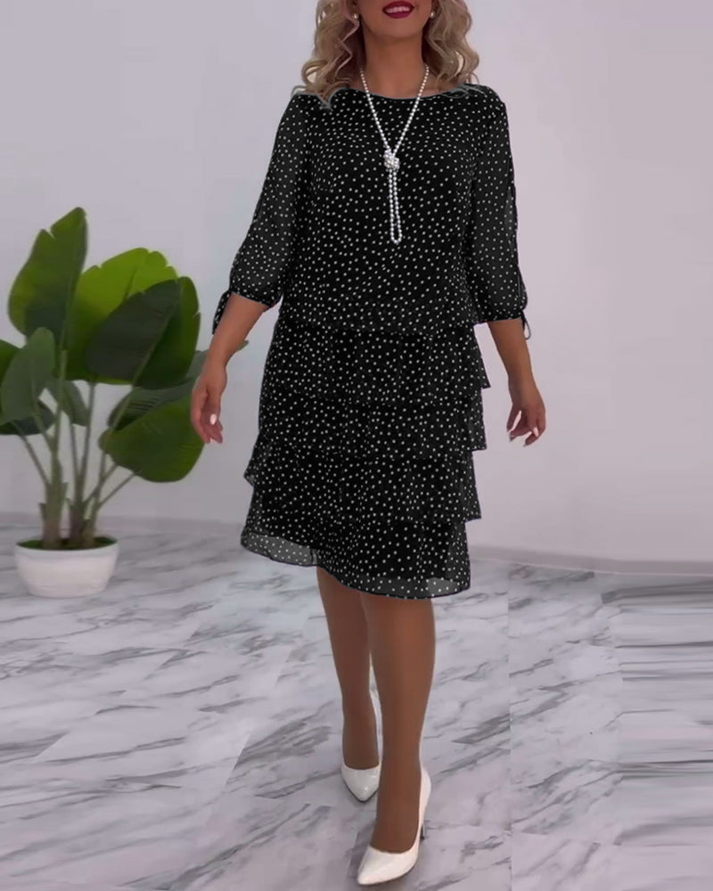 Blanche | Polka Tiered Dress With Tie-Slit Sleeves