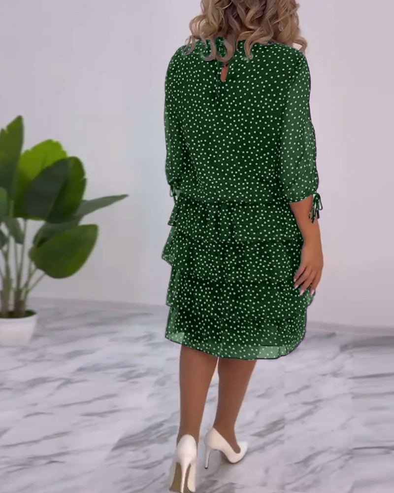 Blanche | Polka Tiered Dress With Tie-Slit Sleeves