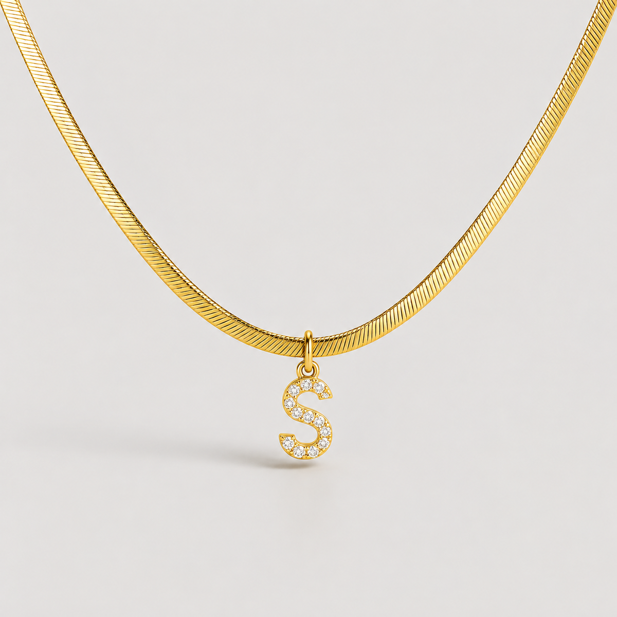 Melly® Diamond Initial Herringbone Necklace (Bundle)