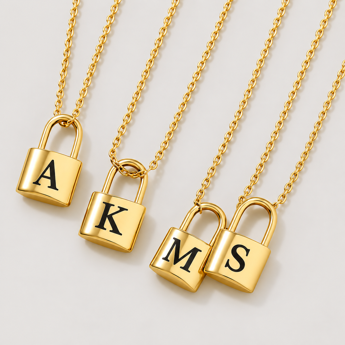 Ellie® Initial Love Lock 18k Gold Necklace (Bundle)