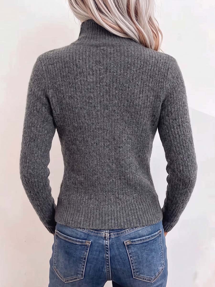 Women's Solid Color High-neck Long-sleeve Casual Slim-fit Knit Top
