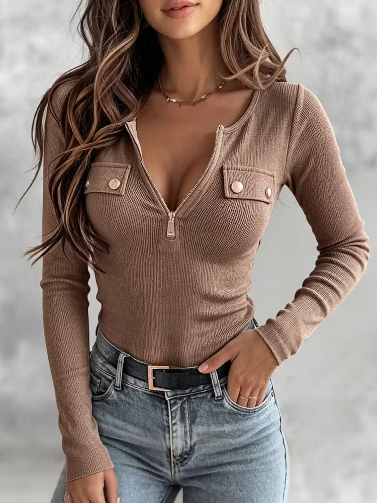 (Thin) Stylish And Minimalist Half-zip Knit Top