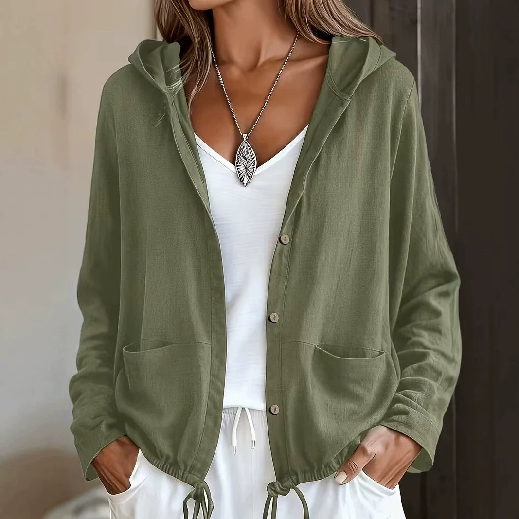 Adjustable Drawstring Hooded Lightweight Jacket