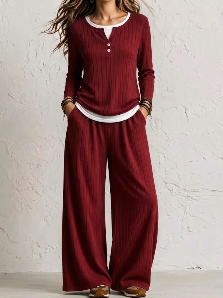 Cozy -Women's Comfortable, Casual Long-sleeve Top And Pants Loungewear Set