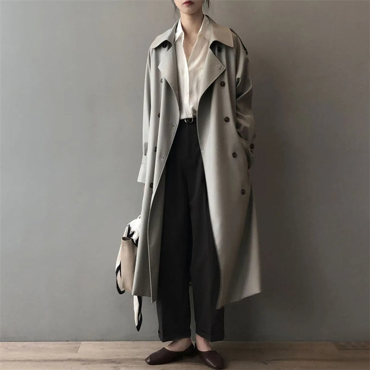 Aurelie | Double-Breasted Long Trench Coat